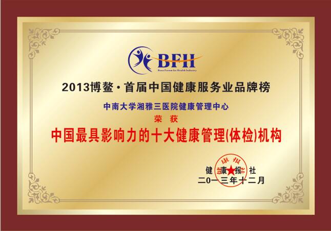 中国最具影响力的十大健康管理机构